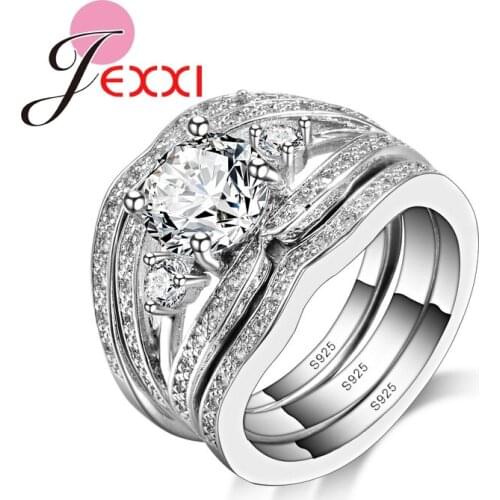 Latest Bridal Jewelry Fashion 925 Sterling Silver Wedding Engagement Finger Rings Sets For Women 3pcs/Set