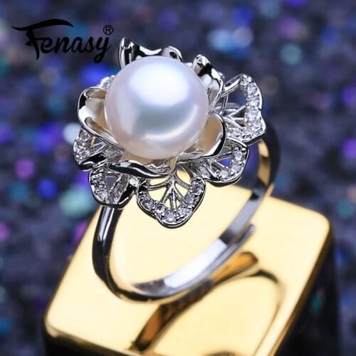 FENASY 925 Sterling Silver Ring Luxury Natural Freshwater Pearl Rings For Women Female Party Wedding Fine Jewelry