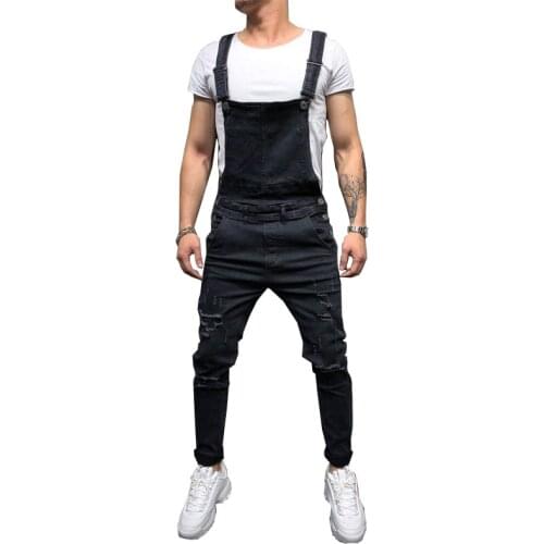 Mens overall Fashion Mens Ripped Jeans Jumpsuits Hi Street Distressed Denim Bib Overalls For Man Suspender Pants Size S-XXXL