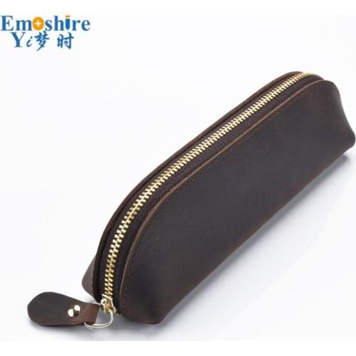 Leather Zipper Pen Bag Handmade Leather Pen Bag Creative Fashion Stationery Retro Pencil Case Storage Bag Custom Stationery B280
