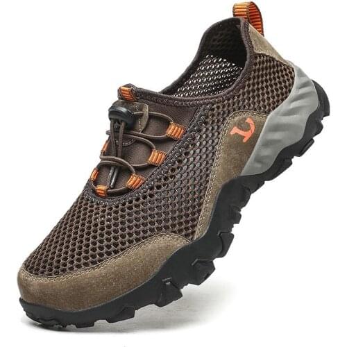 Summer Mesh Outdoor Hard-Wearing Sneakers Men Hiking Shoes Breathable Trekking Shoes Quick-dry Wading Shoes Men Plus Size 39-48