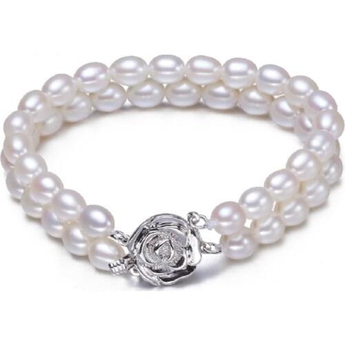 MADALENA SARARA 6-7 mm Genuine Freshwater Pearl Bracelet Beaded Making Two Rows With Crystal Bead Girls Bracelet 3.95"