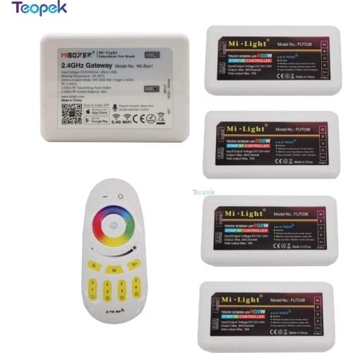 MiBoxer RGBW LED Controller 12v 10a FUT038 + FUT096 2.4G Wireless 4-Zone RF Touch Remote + WL-Box1 Wifi For RGBWW RGBW Led Strip