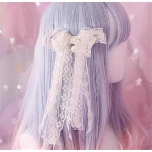 Sweet Lolita Girl White Lace Bow Hairpin Handmade Bowknot Hair Circle Hair Accessories D323