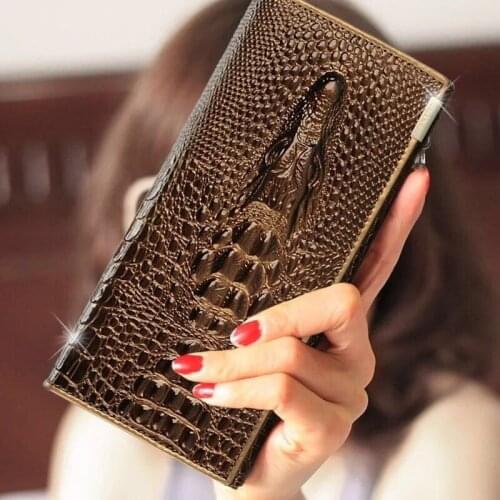 Fashion Women Wallet Hasp Coin Purses Holders Brand Genuine Leather 3D Embossing Alligator Ladies Crocodile Long Clutch Wallets