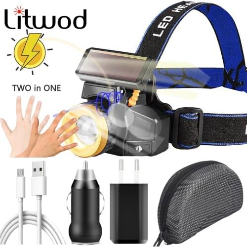 Solar Led Headlamp Usb Rechargeable Built-in 18650 Battery Sensor Headlight Zoom Waterproof XM-L T6 Head Flashlight Torch Light