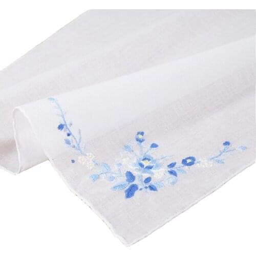 S005-B : 120 pieces Delicate 100% cotton Handmade Embroidered/ hand embroidery blue rose handkerchiefs