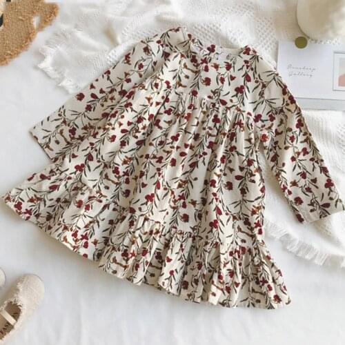 2021 New Autumn Girl Dress Retro Style Floral Girl Baby Dress Children Clothing Casual Long-Sleeved Princess Dress