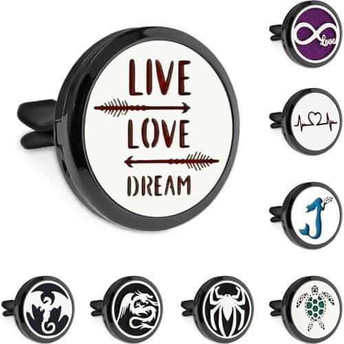 New Arrival Live Love Laugh Horse Dragon Black 30mm Magnet Open Essential Oil Car Vent Clip Perfume Diffuser Locket Free 10 Pads