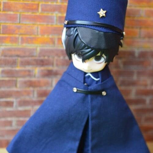OB11 doll Clothing is suitable for 1/12 size fashion blue coat + slim pants + versatile hat + military cape 4 pieces suit