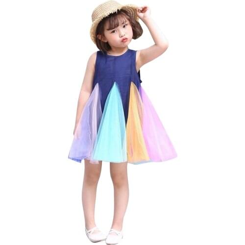 OPPERIAYA Little Baby Girls Casual Sleeveless Dress lovely Tulle Summer Rainbow Color-block Mesh Yarn A-line Princess Dresses