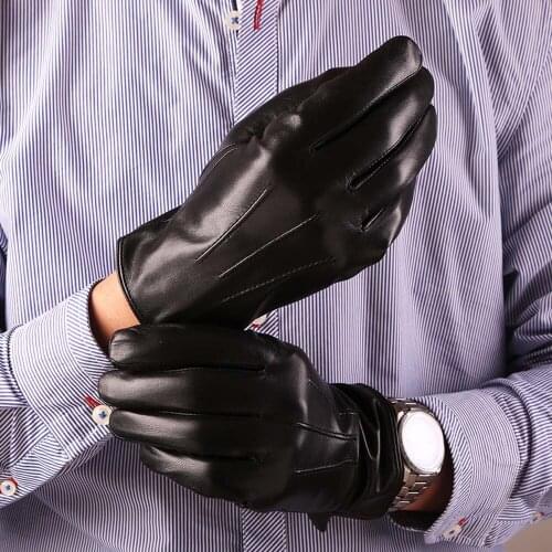 Winter Gloves New Mens Genuine Leather Gloves Luxury Italy Sheepskin Super Handsome Motorcycle Warm Leather Gloves