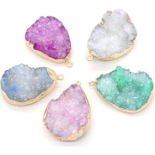 Retro Natural Stone Crystal Cluster Drop Shape Charm Pendant for Unisex Jewelry Making DIY Necklace Accessories 25x38-30x42mm