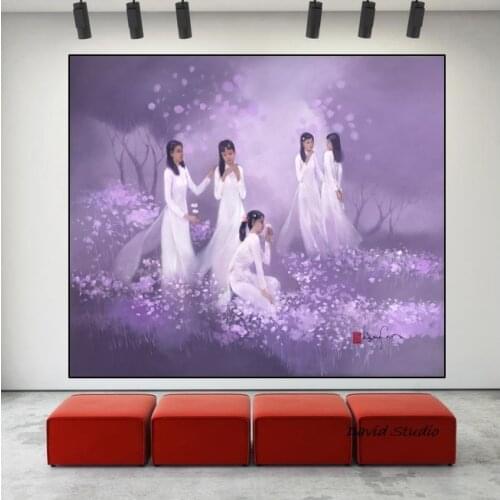 Hand Pained Knife Painting Abstract Art School Girl in Vietnamese Art for Living Room Wall Decoration