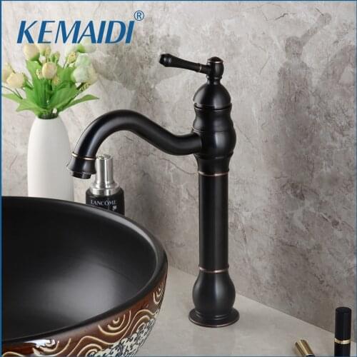KEMAIDI Black Oil Rubbed Bronze Bathroom Faucet Basin Stream Spout Bathroom Deck Mount Sink Vanity Tap Mixer Faucet