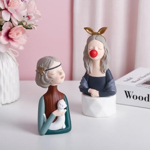 Modern Home Decor Living Room Bedroom Decoration Girl Gift Nordic Creative Bubble Blowing Girl Resin Figure Sculpture Decoration