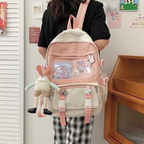 Stylish Backpack Bags for Women Large Capacity Nylon School Bag Panelled Bagpack Ladies Travel Rucksack Teenage Girls Backpacks