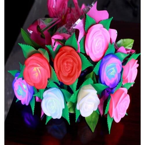 LED Glow Rose Simulation With Branches And Leaves Glowing Toys Colorful Roses Valentines Day Gift Bars Wedding Toys Supplies