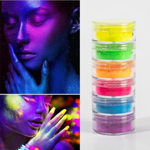 6 Colors Eyeshadow Palette Neon Glow In Dark Makeup Halloween Party Club Bar Birthday Fluorescent Eye Shadows UV Lipstick