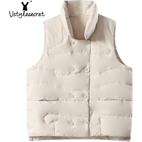 Ultralight 90% White Duck Down жилет женский Autumn Winter 2021 Trendy Chaleco Mujer Dubble Breast Sleeveless Down Vest U10908