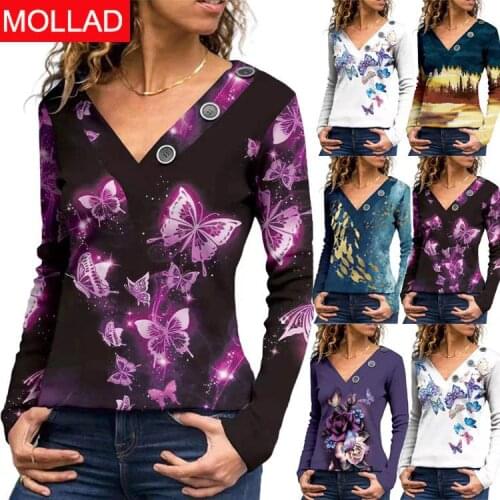 Womens Clothing 2021 Autumn and Winter New Creative Printing round Neck Long Sleeve T-shirt Bottoming Shirt
