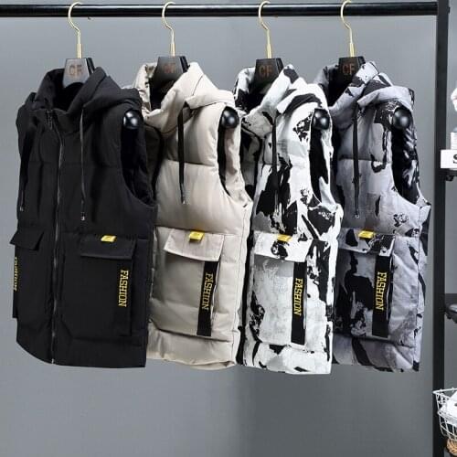 Plus Size 5XL-M 2021 Autumn Winter Sleeveless Jacket Down Vest Mens Warm Thick Hooded Coats Padded Waistcoat Plus OverSized