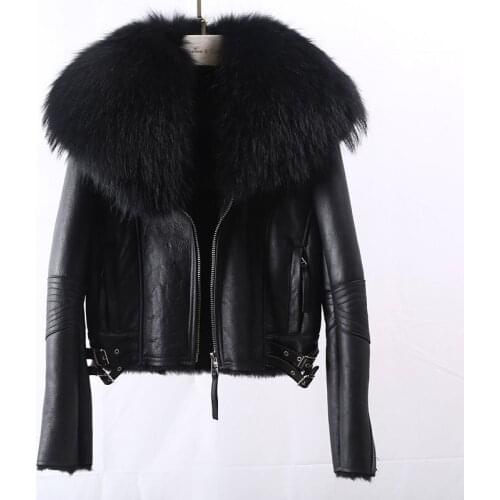 2020 womens winter new LUXURY SHEEP FUR shearling wool lining sheepskin surface biker jacket coat