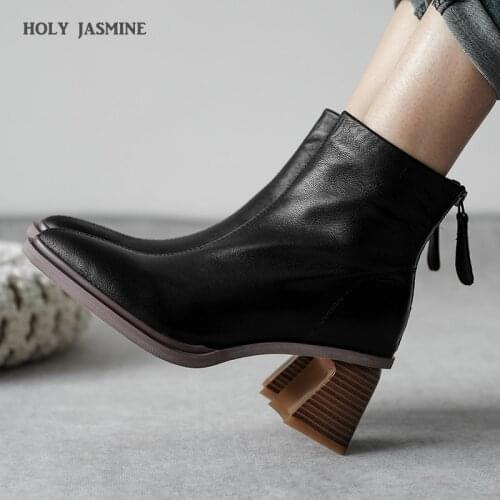 Women Boots Hot Woman Genuine Leather Cow Leather Plus Size Europe and The United States Short Boots Fashion Handmade 6cm Heel