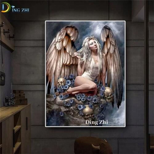 5D Full Drill Diamond Painting Beautiful Angel Wings Skull Flowers Diy Mosaic Cross Stitch Embroidery Handmade Decoration Poster