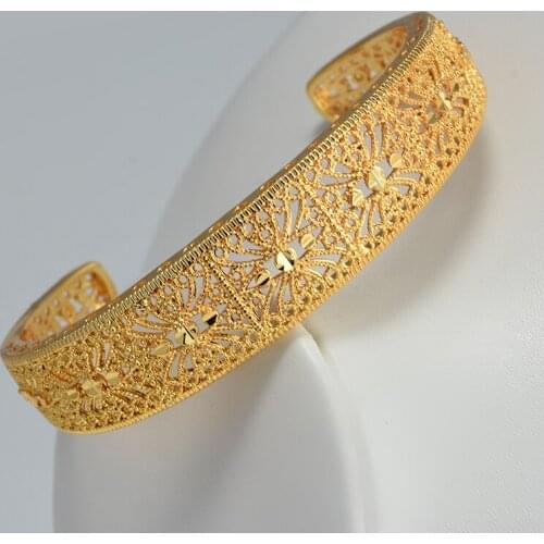 Annayoyo 24K Gold Color Middle East Gold Dubai Balls Bangles for Women Ethiopian Bracelets Wedding Jewelry African Gifts
