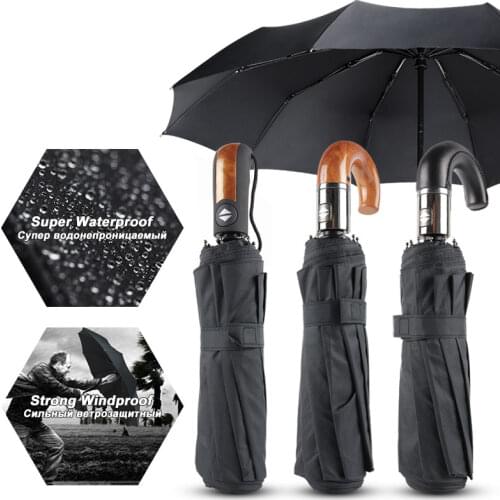 Classic English Style Umbrella Men Automatic 10Ribs Strong WindResistant 3 Folding Umbrella Rain Business Male Quality Parasol