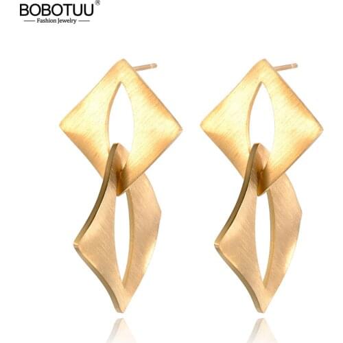 BOBOTUU Bohemia Frosted Surface Curved Geometry Stainless Steel Earrings Gold & Silver Color Jewelry Exaggerated Element BE18489