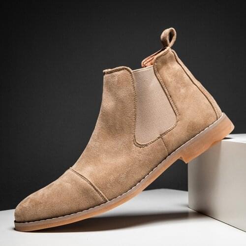 Fashion Yellow Chelsea Boots Men Pointed Comfortable Dress Boots Men Slip On Cheap Mens Suede Shoes Zapatos Hombre Casualgy6