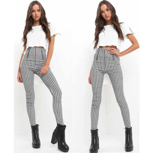 Black White Plaid High Waist Pants Women Side Stripe harem Trousers Sweatpants Casual Female Streetwear Joggers