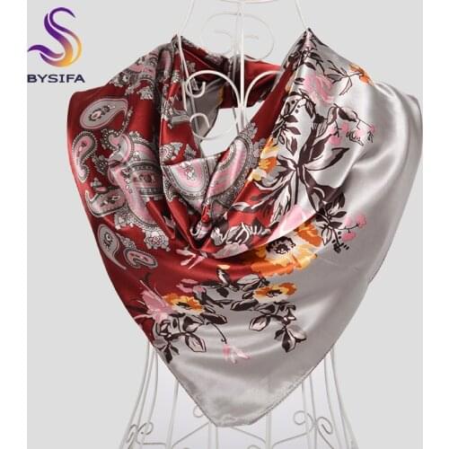 [BYSIFA] New Paisley Ladies Square Scarves Hijabs Winter Wine Red Grey Women Neck Scarf Shawl Luxury Brand Scarves Wraps 90*90cm