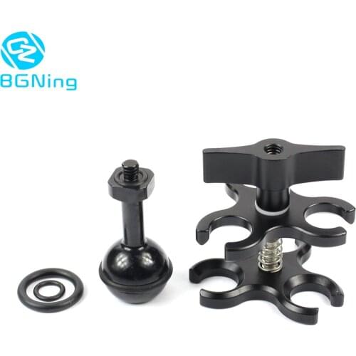 CNC 3-Hole Triple Butterfly Clip Clamp Mount+Ball Head Adapter For Hero 5/4/3 for Scuba Diving Lights Arm Fixture LED Camera