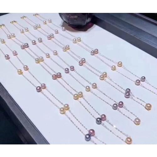 D412 Pearl Necklace Fine Jewelry Solid 18K Gold Natural Fresh Water 6-7mm Golden and Purple Pearls Necklaces for Women Presents