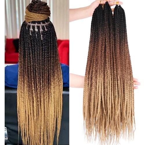 Two Tone Ombre 3X Box Braid Crochet Hair 22 Roots/Pack 24 inches Synthetic Braiding Hair for Women