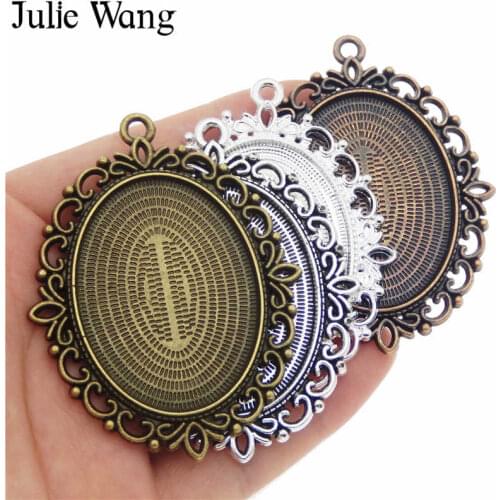 Julie Wang 4PCS Mixed Colors Blank Tray Charms Alloy Cabochon Base Setting For Charm Photo pendants Jewelry making accessory
