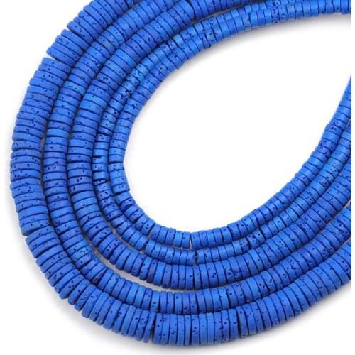 Natural Dark Blue Volcanic Lava Stone Beads Flat Round Loose Spacer Bead For Jewelry Making DIY Bracelet Necklace 4 6 8 10mm