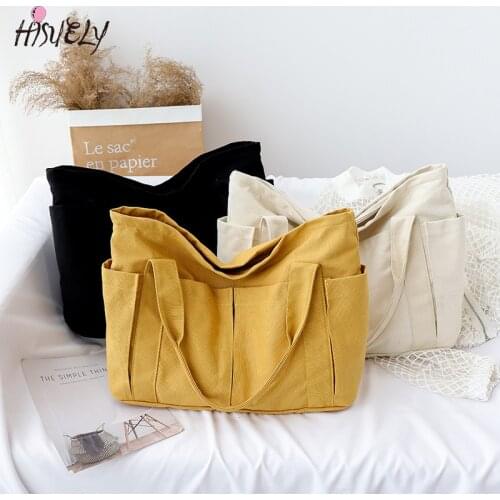 New Canvas Multi-pockets Zipper Handbag for Student School Teacher Leisure Top-handle Bag for Teenager Big Jumbo Diaper Bag Tote