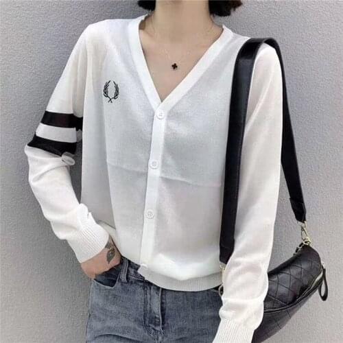 Cardigan Long Sleeve Knitted Sweater Women Casual Ice Silk Crop Tops Button Loose V neck Thin Sunscreen Shirt Spring Summer 2020