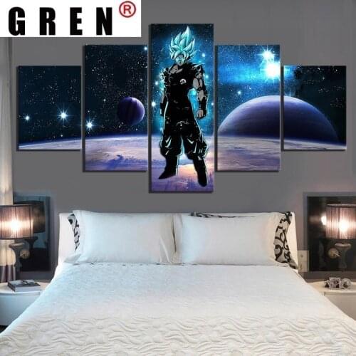 GREN Canvas Painting HD Prints Pictures 5 Panel Anime Modular Poster Kids Room fashion turquoise Home Decoration Wall Artwork
