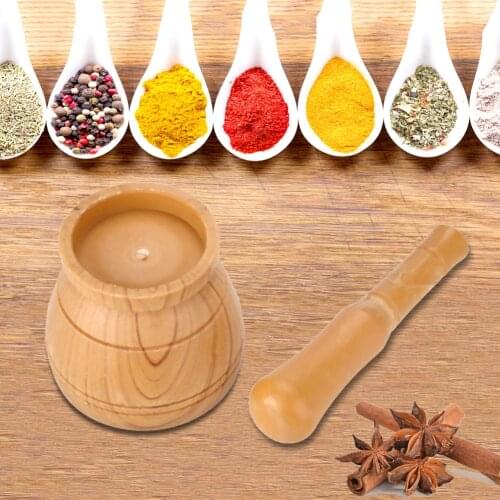 Kitchen Hand Manual Wood Garlic Ginger Spices Mortar Pestle Set Grinding Bowl Grinder