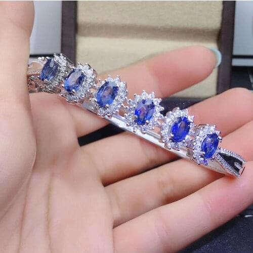 Personality Trend 100% Natural and Real Sapphire Bangle 925 sterling silver