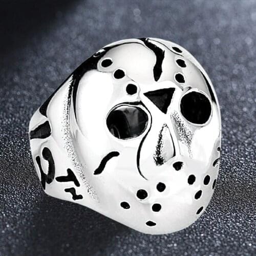 Stainless Steel Black Friday Killer Jason-Mask Ring Mens Punk Rings Male Hip Hop Biker Jewelry Creativity Gift Wholesale
