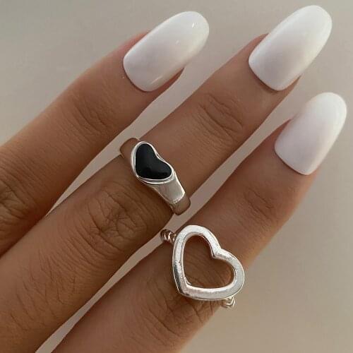 IPARAM Punk Heart Metal Dripping Open Ring Set for Women Geometric Hollow Love Heart Alloy Joint Ring Fashion Jewelry Gift