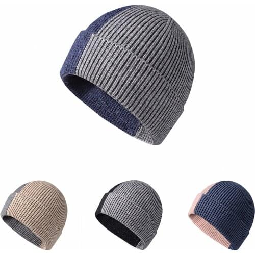 New Classic Autumn Winter Soft Cotton Man Patchwork Knitted Outing Cold-Proof Warm Casual Fashion Skull Bonnets Beanie Hats