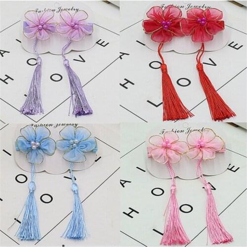 New Fashion Sweet Chinese-Style Childrens Flower Tassel Hair Clip Accessories Headdress Baby Hair Accessories Headwear Hot Sale