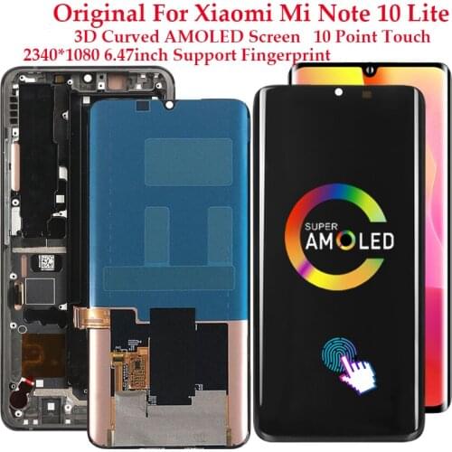 Original Display For Xiaomi Mi Note 10 Lite LCD Display Touch Screen Replacement For Xiaomi Mi 10 Note Lite AMOLED Screen 6.47